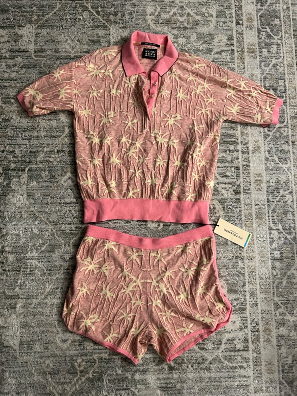 Scotch & Soda Pink and Cream Palm-Pattern Knit Top & Shorts Set